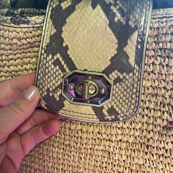 Coach Snakeskin Leather and Straw Tote Bag - Picture 4 of 5
